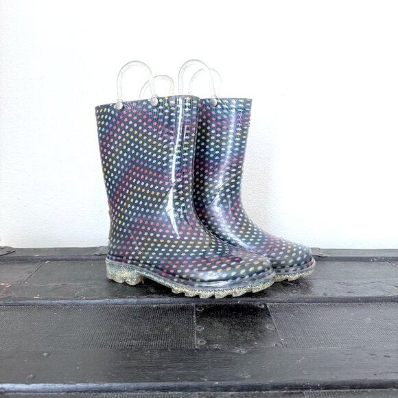 Western Chief Girls Sz 12 Rainbow Dot Light Up Rain Boots Waterproof Fun! - Picture 1 of 6